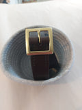 Full-Grain Belt made from brown leather, complete with square solid brass buckle.