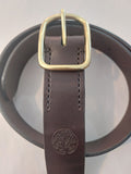 Brown Leather Belt - 46"/117cm handmade with brown leather, complete with the Albannach Crafts logo and a solid brass buckle.