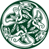 The Albannach Crafts logo in dark green, featuring a Gaelic design of 3 dogs running within a circle.