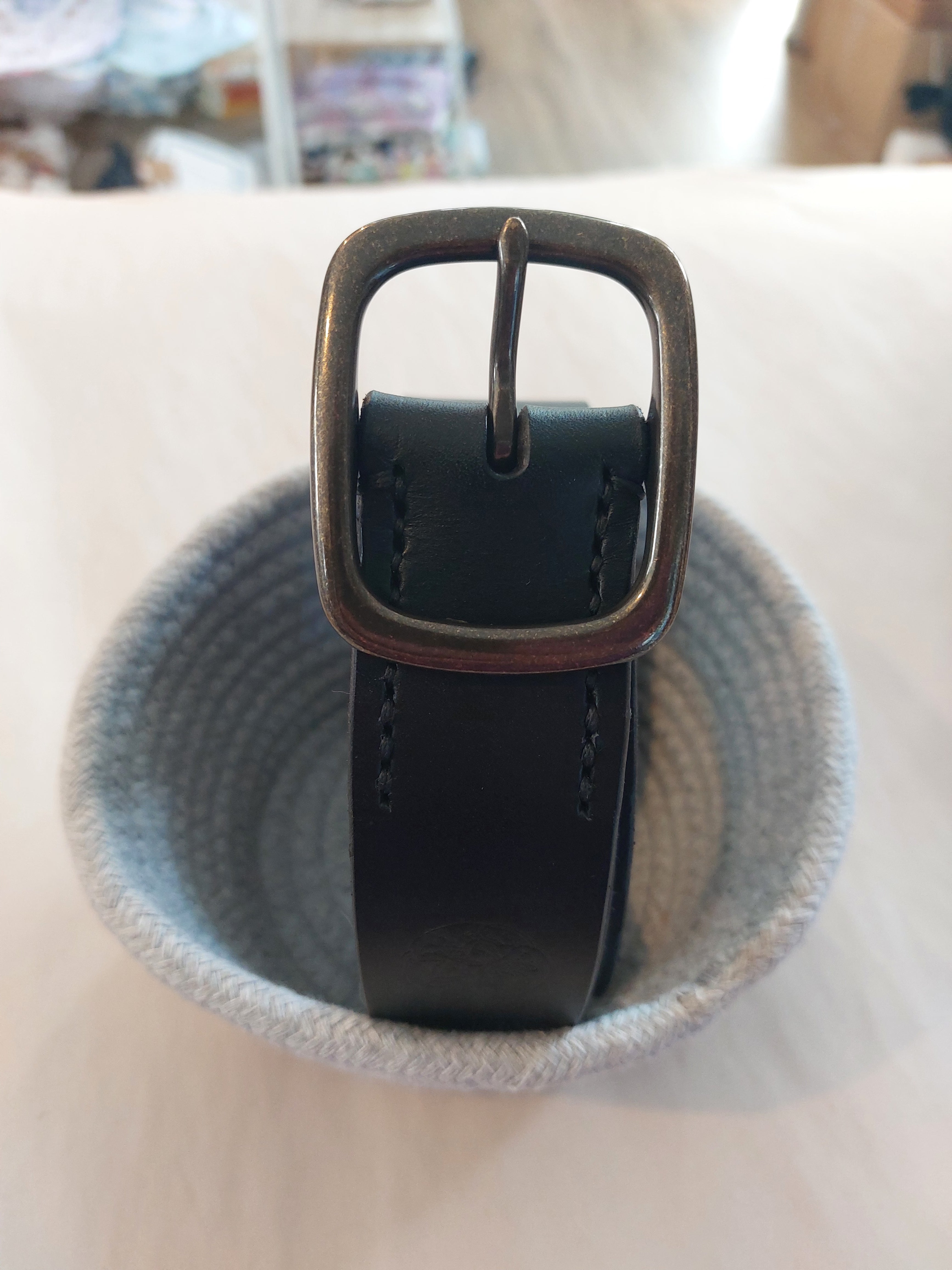 Full Grain Belt made with brown leather complete with an antique brass soft-cornered full buckle.