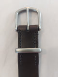 Full Grain Belt made with brown leather, complete with a solid brass brushed silver heel buckle and keeper.