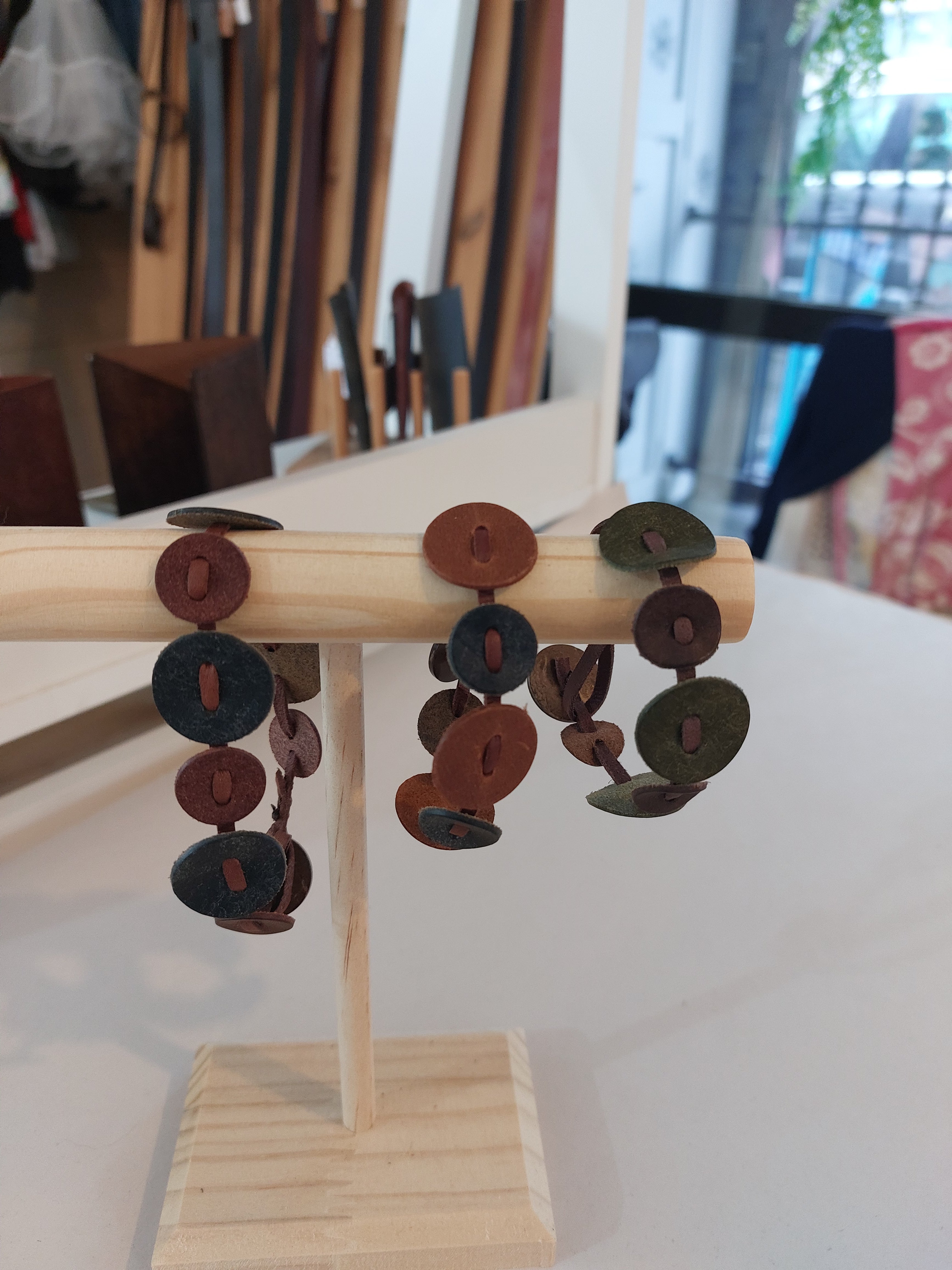 Three Circle Bracelets made with small circles of scrap leather.