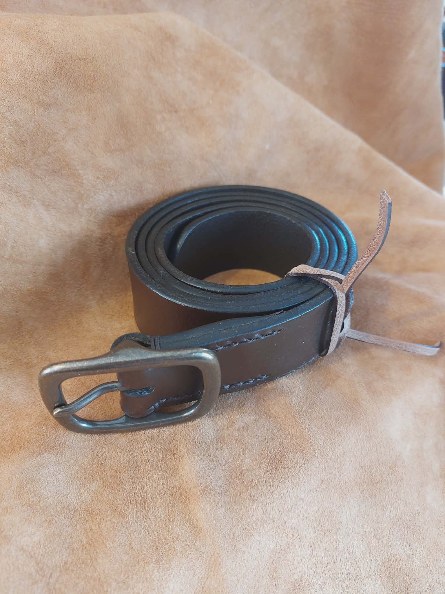 Dark Brown Full Grain Leather Belt - Antique Brass Full Buckle