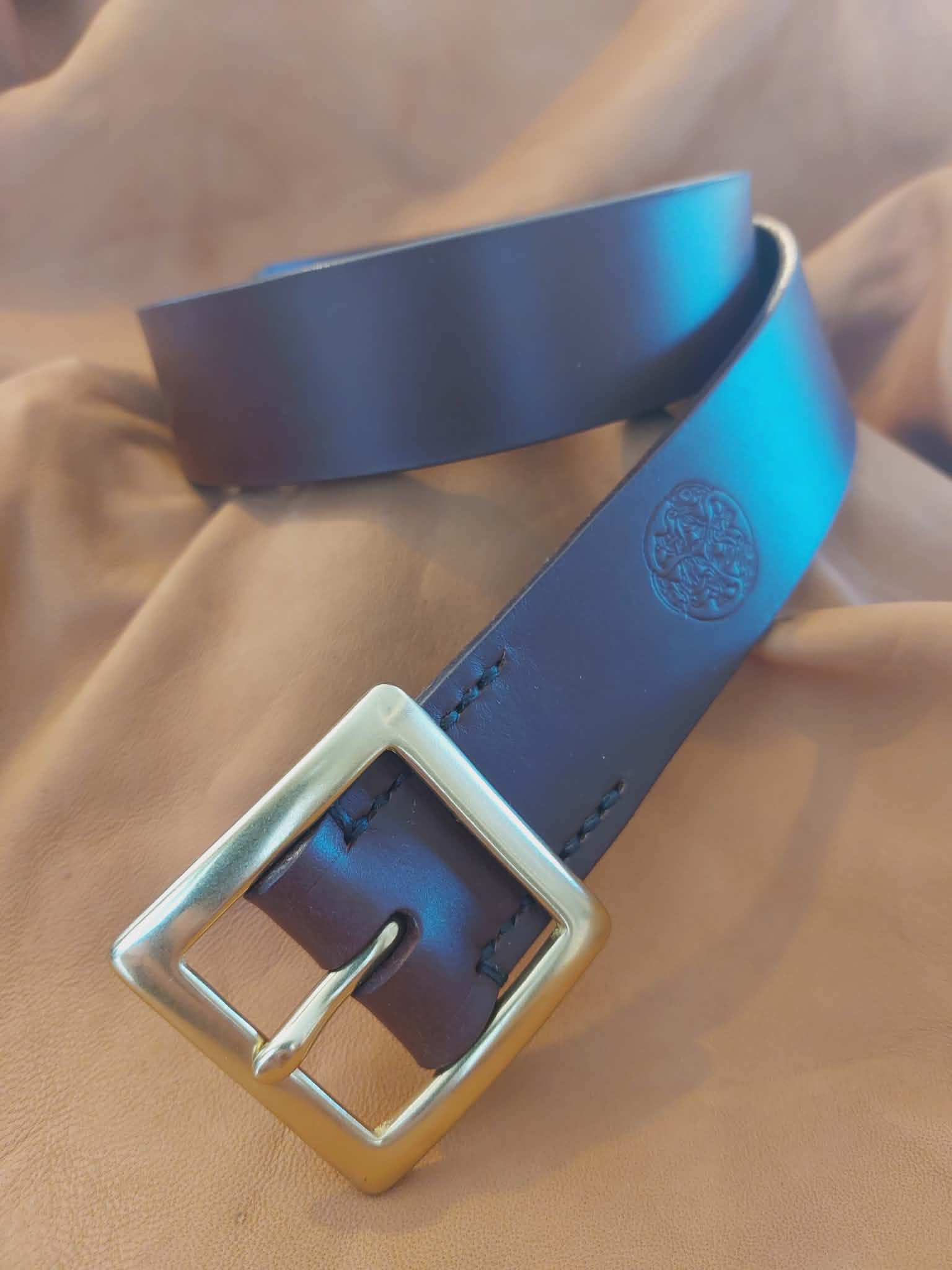 Brown Full Grain Leather Belt - Square Brass Buckle
