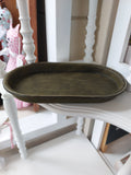 Oval Catch-All Tray handmade with Olive Green dyed leather, created using the wet-forming technique. Stamped with the Albannach Crafts logo.